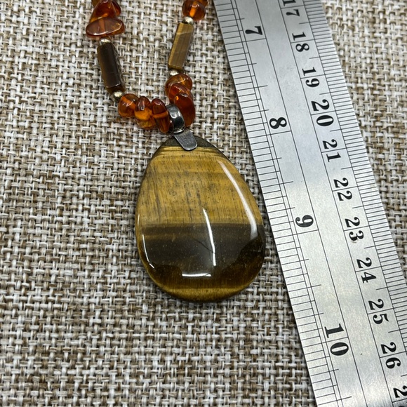 Vintage Adjustable Tiger's Eye Necklace with Sterling Silver Chain - Picture 9 of 16